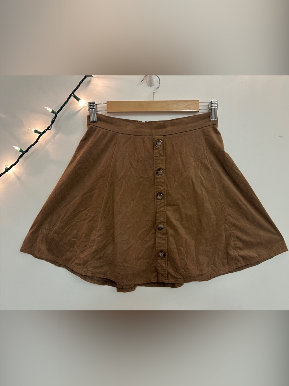 Brown suede  Button-Front A-Line Skirt
